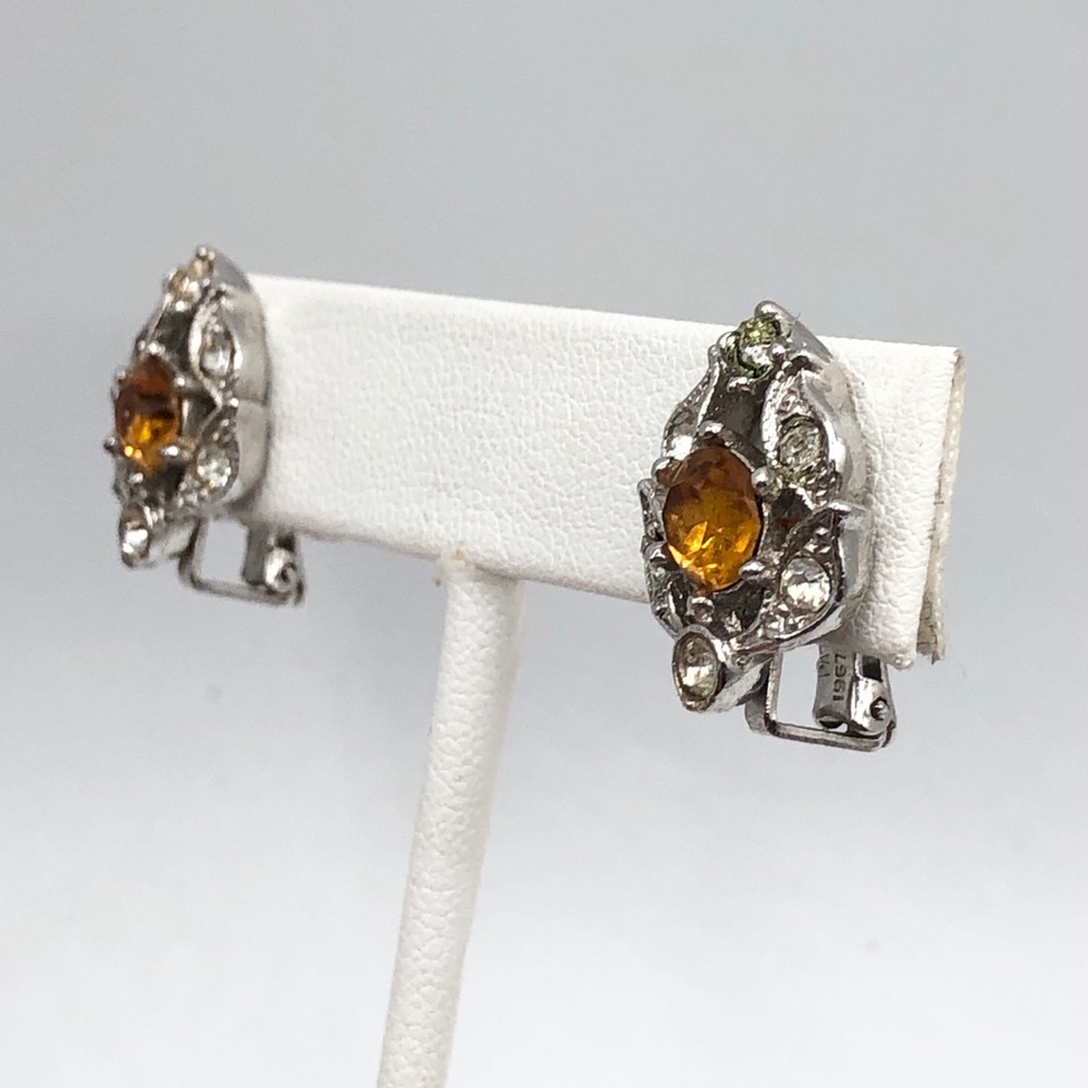 Vintage Bogoff Rhinestone Silver Estate Earrings - image 3